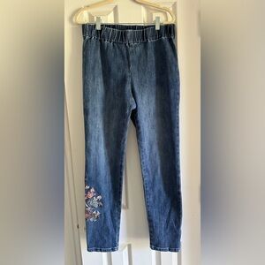 Soft Surroundings Metro Floral Embroidered Denim Leggings Jeans